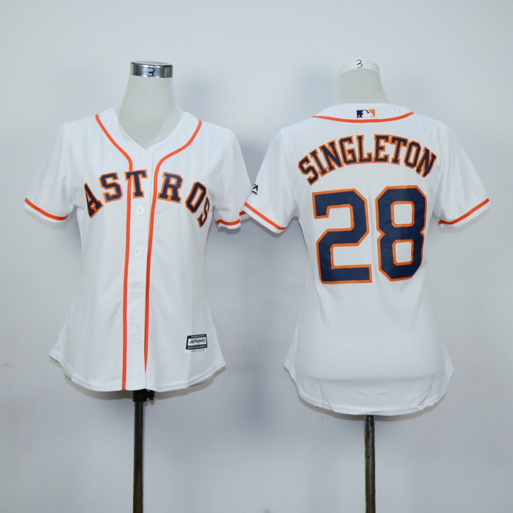 Women Houston Astros #28 Singleton White MLB Jerseys